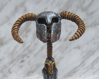 Skyrim Draugr mini rams horn helmet with sword and shield stand elder scrolls