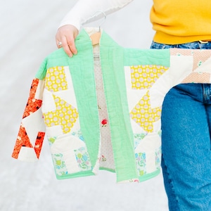 Quilt Jacket Handmade Unique Quilted Vintage Colorful Patchwork Green Cotton Fabric Quilted Jacket One of a Kind Gift Idea for Kids