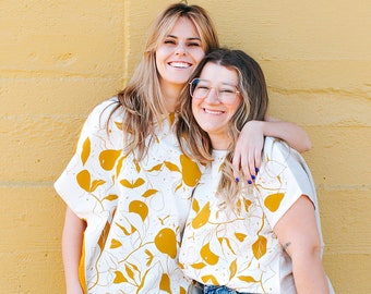 Elana Gabrielle x Brooke Ciocco / Pear Tea Towel Top / Illustration / Natural Linen /Yellow + White / Cotton + Linen / Boxy Top