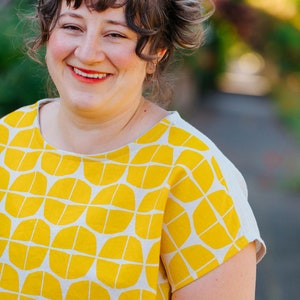 Yellow Shapes Japanese Fabric / Cotton and Linen / Handmade / Brooke Ciocco / Crop Top / Boxy Top / Geometric image 2