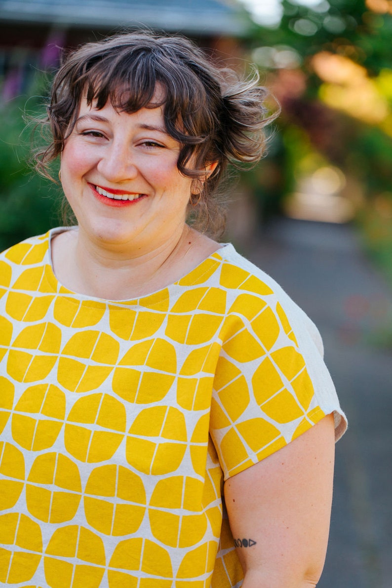 Yellow Shapes Japanese Fabric / Cotton and Linen / Handmade / Brooke Ciocco / Crop Top / Boxy Top / Geometric image 2