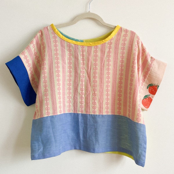 Scrap Boxy Top | handmade | Linen + Cotton | Multiple Colors | One Size Fits Most | Small - X Large | Ready to Ship | Reversible