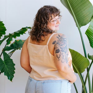 Julie Peach x Brooke Ciocco / Sea Things Boxy Tank Top / Hand Block Printed / Crop Top / Cotton Linen / Loose / Pink Orange / Handmade image 3