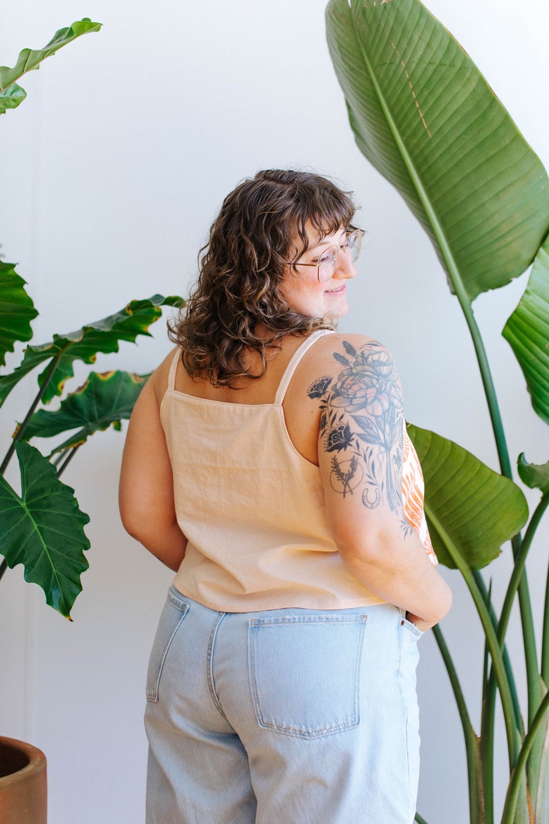 Julie Peach x Brooke Ciocco / Sea Things Boxy Tank Top / Hand Block Printed / Crop Top / Cotton Linen / Loose / Pink Orange / Handmade image 3