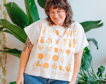 Elana Gabrielle x Brooke Ciocco / Orange Forage Bandana Top / Elana Gabrielle Illustration / Cotton / Boxy Rectangle Top / Loose Top