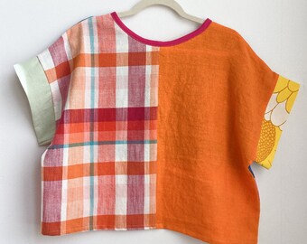Scrap Boxy Top | handmade | Linen + Cotton | Multiple Colors | One Size Fits Most | Small - X Large | Ready to Ship | Reversible