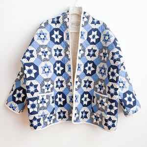 Quilt Jacket Handmade Unique Quilted Vintage Colorful Patchwork Jacket Blue Multicolor Cotton Fabric Quilted Jacket One of a Kind Gift Idea