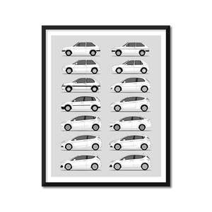 Ford Fiesta Inspired Car Poster (Side Profile) Print Wall Art Decor of the Ford Fiesta ST Generations History Evolution BX1 (Unframed)