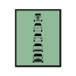Fiat 500 Generations Inspired Poster Print Wall Art Decor History and Evolution Fiat 500 (Topolino 500 Nuova 126 500L) AX2 (Unframed)