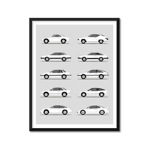 Nissan Silvia (240SX) Inspired Car Poster (Side Profile) Print Wall Art Decor 180SX 200SX 240SX Generations History Evolution BX1 (Unframed)