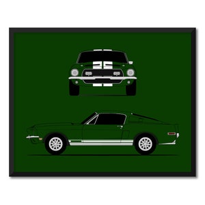 Ford Mustang 1968 Shelby GT500KR (Front and Side) Cobra Inspired Car Poster Print Wall Art Decor Carroll Shelby CX2 (Unframed)