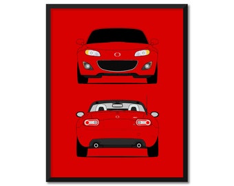 Mazda Miata MX-5 NC (2009-2012) Facelift (Front and Rear) Inspired Car Poster Print Wall Art Decor Roadster JDM DX1 (Unframed)