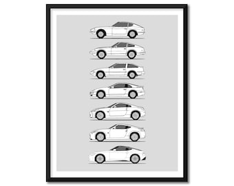 Nissan Z Car Generations Inspired Poster (side Profile