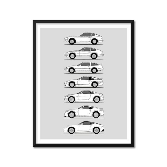 Nissan Z Car Generations Inspired Poster side Profile Print History  Evolution Datsun Fairlady 240Z 280ZX 300ZX 350Z 370Z Z BX1 unframed 