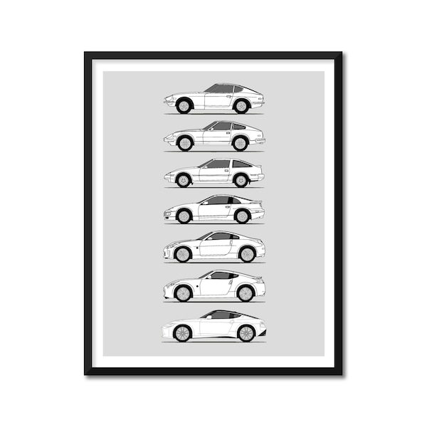 Nissan Z Car Generations Inspired Poster (Side Profile) Print History Evolution Datsun Fairlady 240Z 280ZX 300ZX 350Z 370Z Z BX1 (Unframed)