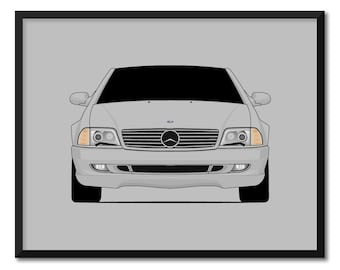 May include: A silver Mercedes-Benz SL-Class convertible with black headlights and a black grille.