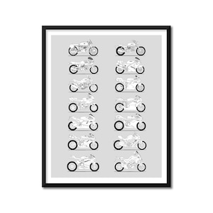 Ducati Motorcycle Inspired Poster Print Wall Art Best of Ducati Motorbikes History Evolution Generations Bikers Motorcyclists BX1 (Unframed)