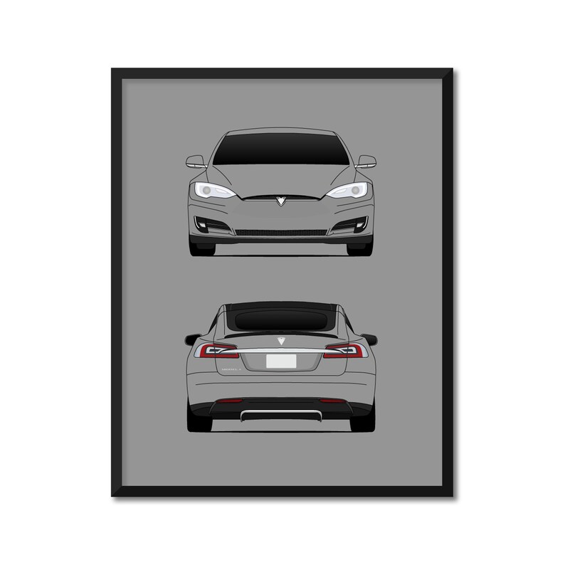 C1 Tesla Motors Tesla Model S Front and Rear View Models: 40, 60D, 70D, P85, P90D, P100D Poster Print Wall Art Decor Handmade