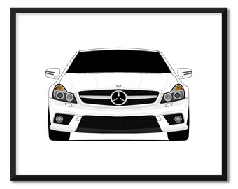 May include: A white luxury car illustration with a black frame. The car features a black windshield, headlights, and a prominent front grille with the brand's emblem. The image is a front view of the vehicle.