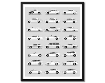 Chrysler Car Poster (Side Profile) Print Wall Art Decor of the Best of Chrysler Generations History Evolution BX1 (Unframed)