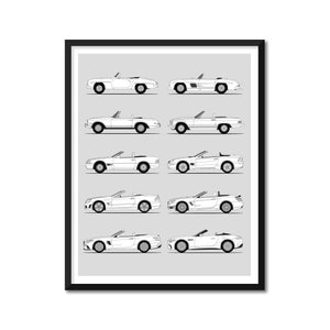 Mercedes SL Roadster Inspired Car Poster (Side Profile) Print 190SL 280SL 300SL SL500 SL550 SL63 Generation History Evolution BX1 (Unframed)