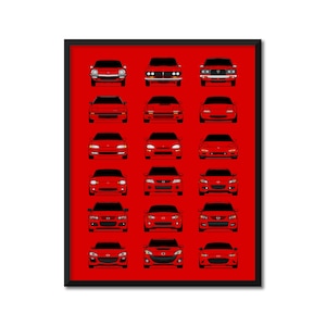 Mazda History and Evolution Inspired Car Poster Print Wall Art Best of Mazda Generations (Miata, RX-7, RX-8, RX-3, Protégé) AX2 (Unframed)