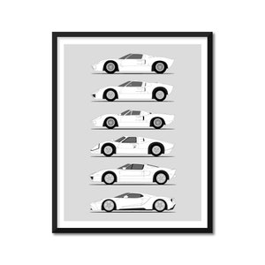 Ford GT (GT40) Inspired Car Poster (Side Profile) Print Wall Art Decor Le Mans Winning Race Car Generations History Evolution BX1 (Unframed)