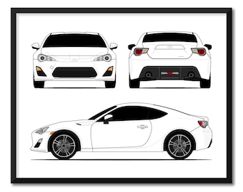 Toyota 86 GT86 FT86 (2012-2016)(Front, Rear, Side) Car Poster Print Wall Art Scion FRS/Trueno/Corolla/Sprinter/Levin DX1 (Unframed)