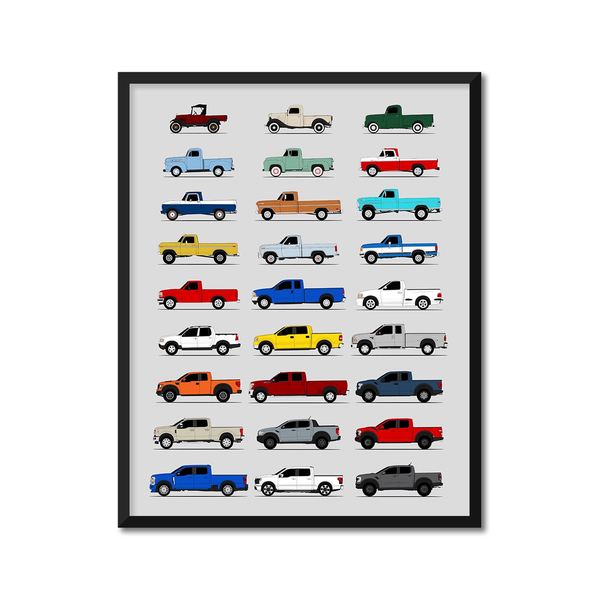 Ford Pickup Truck Car Poster (side Profile) Print Wall Art Décor F