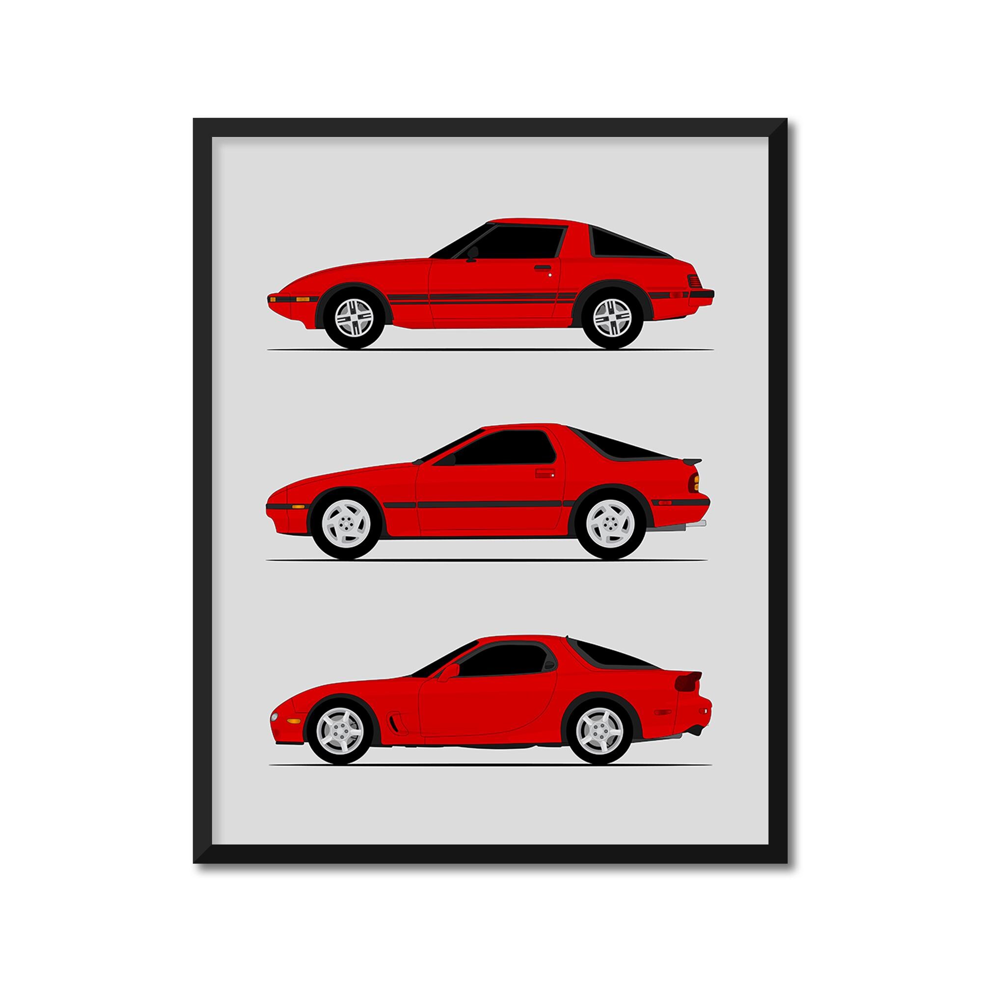 Mazda RX-7 Generations Car Poster (side Profile) Print Wall Art