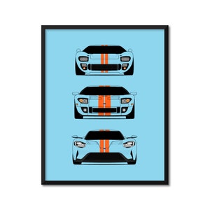 Ford GT Car Poster Print Wall Art of the History and Evolution of the Ford GT40 AX3 (Unframed)