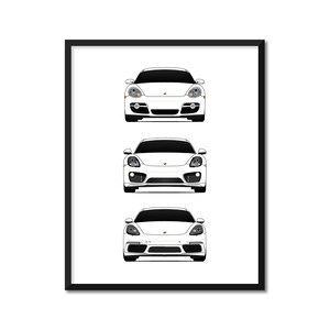 Porsche Cayman Car Poster Print Wall Art of the History and Evolution Cayman Generations (Car Models: 718/981/ 987) in Color AX2 (Unframed)