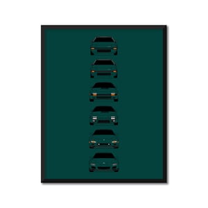 Mazda RX-7 Generations Inspired Car Poster Print Wall Art Decor of the History and Evolution of the Mazda RX7 (FB, FC, Fd) AX2 (Unframed)