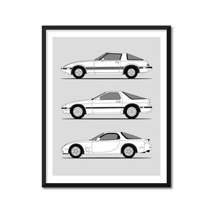 Mazda RX-7 Generations Inspired Car Poster (Side Profile) Print Wall Art History and Evolution of the Mazda RX7 fb FC FD BX1 (Unframed)