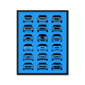 Ford Mustang Generations Inspired Car Poster Print Wall Art Decor of the History and Evolution of the Ford Mustang AX2 (Unframed)