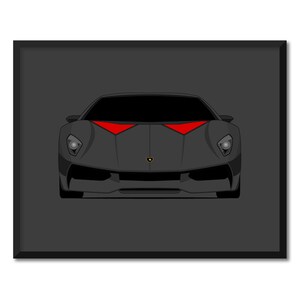 May include: A black Lamborghini with red accents on the front. The car is facing the camera and is on a gray background.