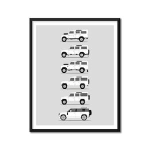 Land Rover Defender 110 (4 Door) Inspired Car Poster (Side Profile) Print Art Series I II III Generations History Evolution BX1 (Unframed)