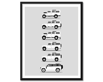 Land Rover Defender 110 (4 Door) Inspired Car Poster (Side Profile) Print Art Series I II III Generations History Evolution BX1 (Unframed)