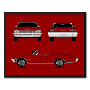Chevy Impala Convertible (1965) (Front Rear Side) (Landscape) Inspired Poster Print Wall Art Decor DX1
