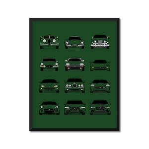 Jaguar History and Evolution Inspired Car Poster Print Wall Art Best of Jaguar Generations (E-Type, F-Type AX2, XKR) AX2 (Unframed)