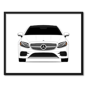 May include: A white Mercedes-Benz coupe with a black grille and a three-pointed star logo.
