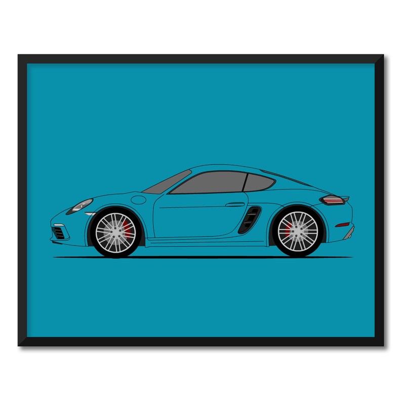 Side Profile View Poster Print Wall Art Decor C1 Porsche Cayman S 718 982 2016-2018