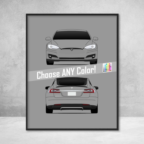 Tesla Model S Front And Rear View Tesla Motors Poster Print Wall Art Decor Handmade Models 40 60d 70d P85 P90d P100d C1