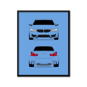 BMW M3 F80 (2014-2017) (Front and Rear) Inspired Car Poster Print Wall Art Decor BMW M Power DX1 (Unframed)