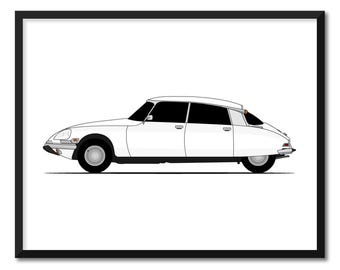 Citroën DS (1968-1975) (profil latéral) affiche impression art déco murale CX1 (sans cadre)