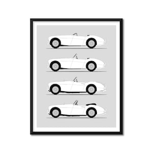 Austin Healey 3000 Inspired Car Poster (Side Profile) Print Wall Art 100-6 MK1 MK3 BN1 BN2 Generations History Evolution BX1 (Unframed)