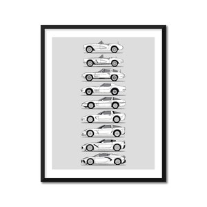 Chevy Corvette Generations Inspired Poster (Side Profile) Print History Evolution Chevrolet (C1 C2 C3 C4 C5 C6 C7 C8) BX1 (Unframed)