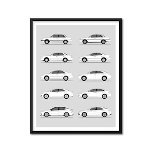 Toyota Camry Inspired Car Poster (Side Profile) Print Wall Art Decor of Toyota Camry Generations History Evolution BX1 (Unframed)