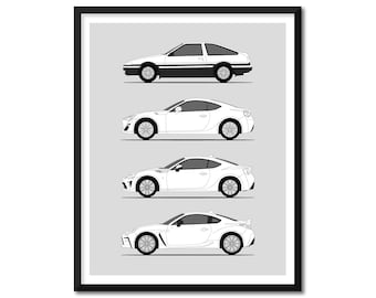 Toyota (Scion) FR-S GT86 GR86 Inspired Car Poster (Side Profile) Print Wall Art Scion FR-S FT86 Generations History Evolution BX1 (Unframed)