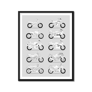 Aprilia Motorcycle Inspired Poster Print Wall Art Best Aprilia Motorbikes History Evolution Generations Bikers Motorcyclists BX1 (Unframed)